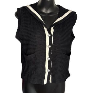 Greenwich V. Korean  style black white Collar Sleeveless Knitted vest Tank Tops
